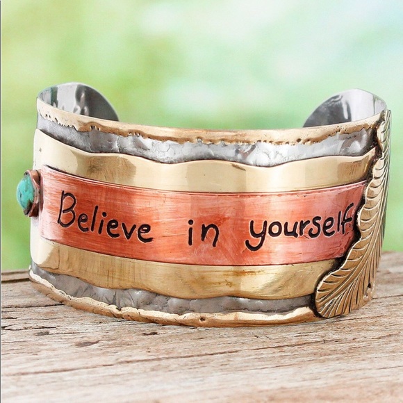 Inspirational "Believe in Yourself" Cuff Bracelet - Picture 2 of 3